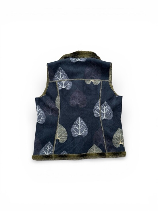 Robert Kitchen Canada VEST Leaves Faux Fur Women's Size L Blue Reversible - Picture 2 of 8